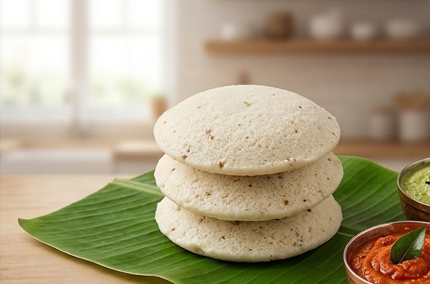 Soft idlis, steamed fresh