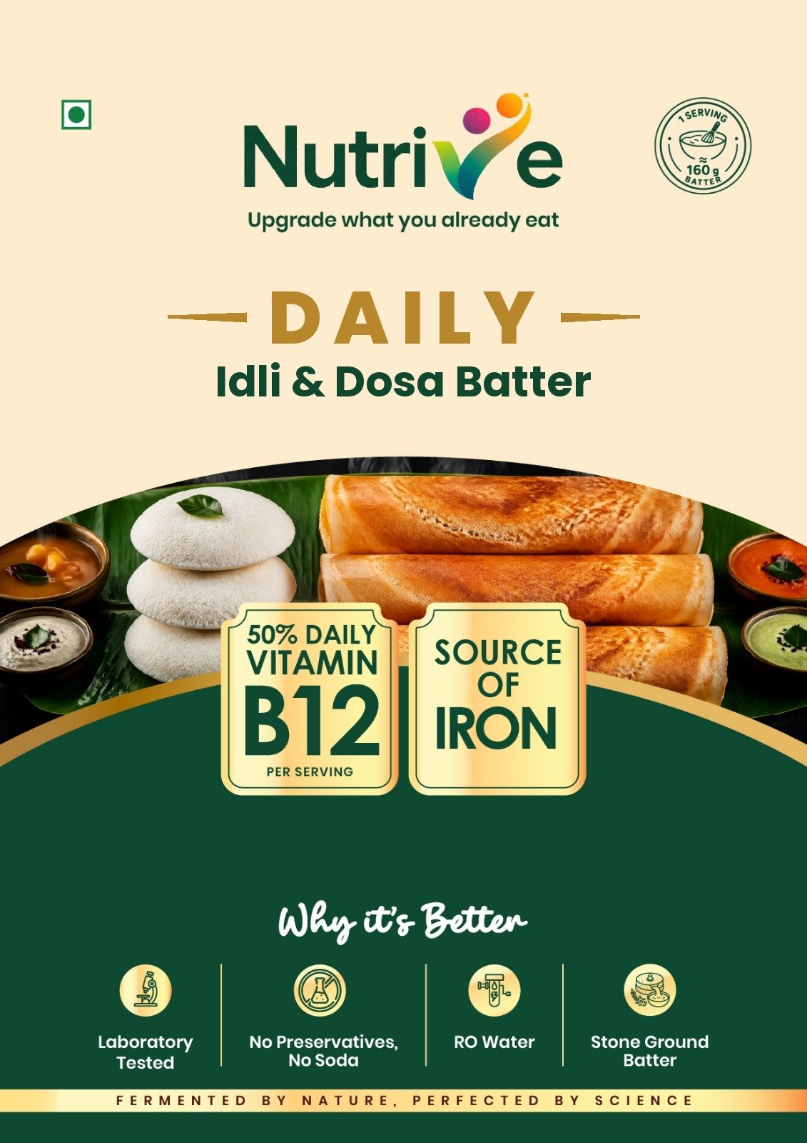 Nutrive Daily fermented idli and dosa batter pouch — enriched with Vitamin B12 and iron